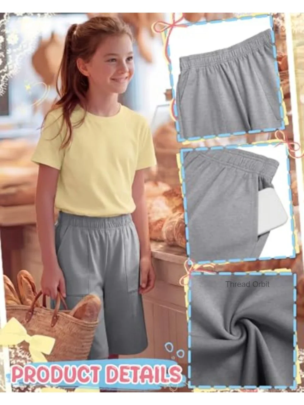 3 Pack Girls' Bermuda Shorts Knee Length Straight Long Shorts Summer Athletic
